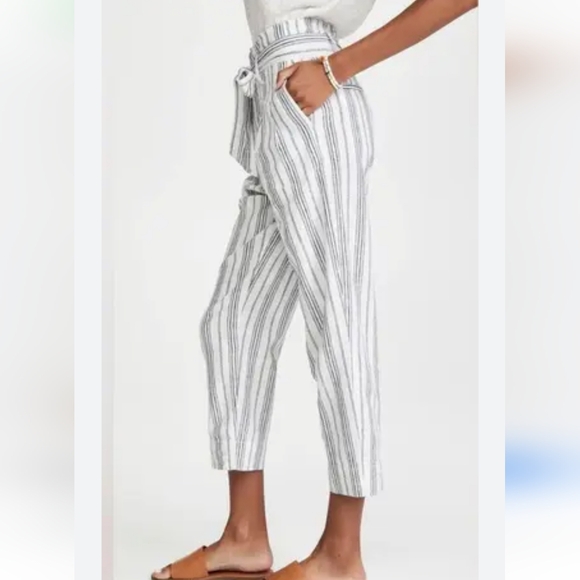 Madewell Linen-Cotton Paperbag Pants in Dark Baltic Stripe - Picture 2 of 11